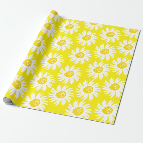 Cute yellow white daisy floral pattern spring chic wrapping paper