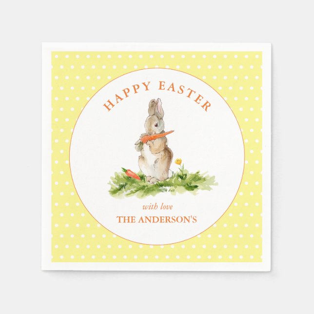 Cute Yellow & White Easter Bunny  Napkins (Front)