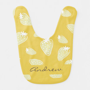 CUTE YELLOW WHITE WATERCOLOR STRAWBERRIES MONOGRAM BABY BIB