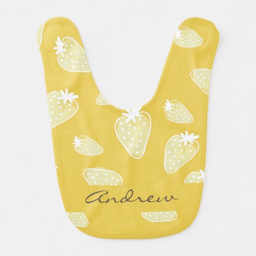 CUTE YELLOW WHITE WATERCOLOR STRAWBERRIES MONOGRAM BABY BIB