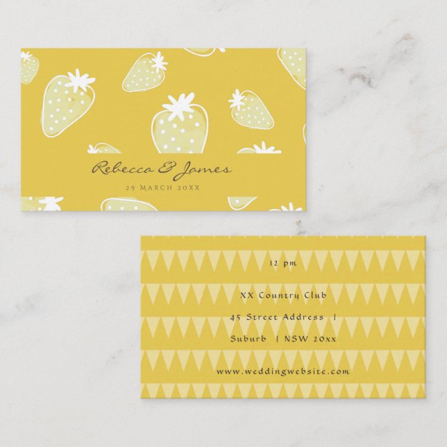 CUTE YELLOW WHITE WATERCOLOR STRAWBERRIES wedding Business Card (Front/Back)