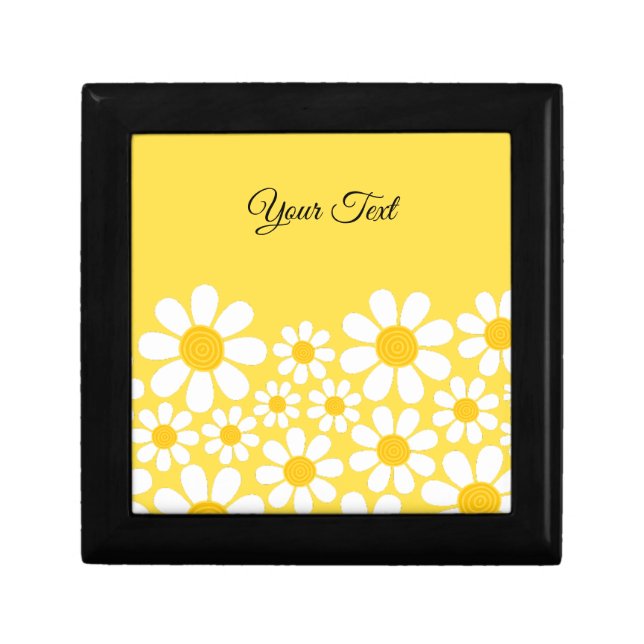 Cute Yellow White Whimsical Daisy with Custom Text Gift Box (Front)
