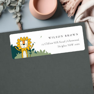 Cute Yellow Wild Jungle Animal Lion Kids Address Label