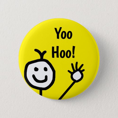 Cute Yellow Yoo Hoo Hello Smiling Face Cartoon Button
