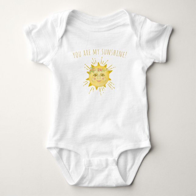 Cute Yellow You Are My Sunshine Baby Shower Gift Baby Bodysuit (Front)