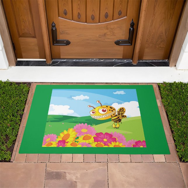  Cute Yet Creepy Monster Bee in a Flower Field  Doormat (Creator Uploaded)
