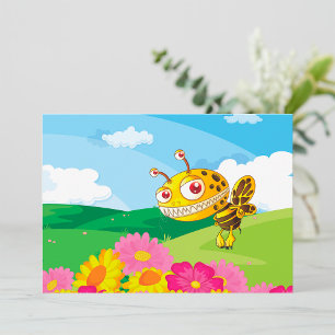Cute Yet Creepy Monster Bee in a Flower Field Invitation