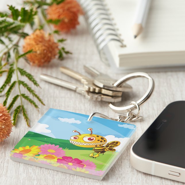  Cute Yet Creepy Monster Bee in a Flower Field  Keychain (Creator Uploaded)