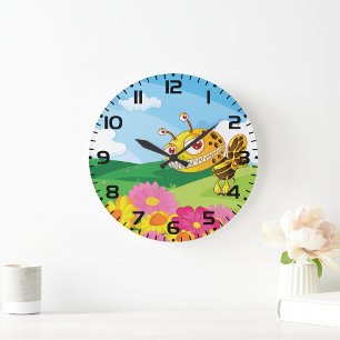 Cute Yet Creepy Monster Bee in a Flower Field Large Clock