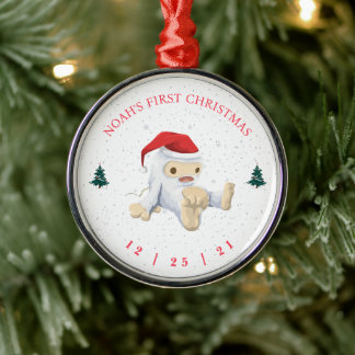 Cute Yeti Baby First Christmas Metal Ornament