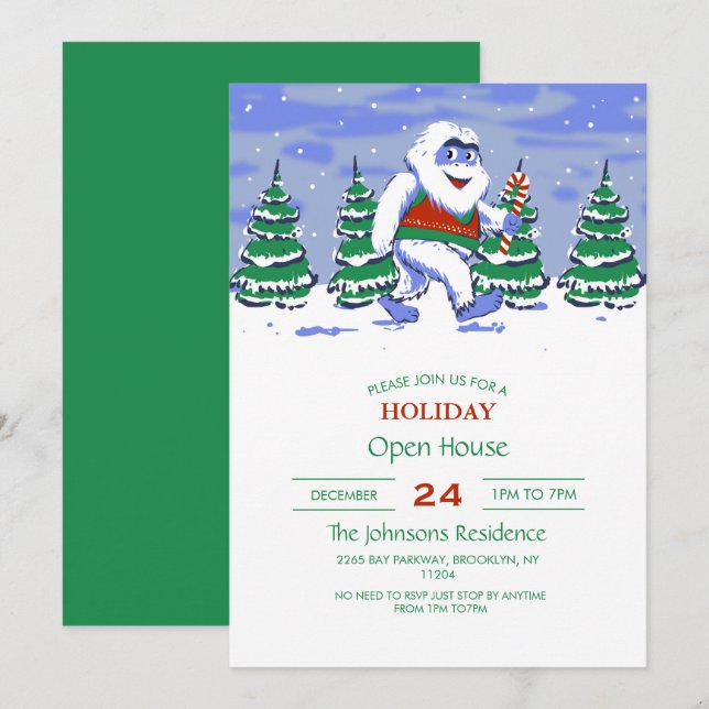Cute yeti christmas in forest       invitation (Front/Back)
