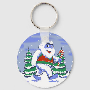 Cute yeti christmas in forest keychain