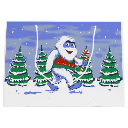 Cute yeti christmas in forest large gift bag