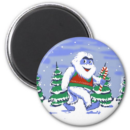 Cute yeti christmas in forest magnet