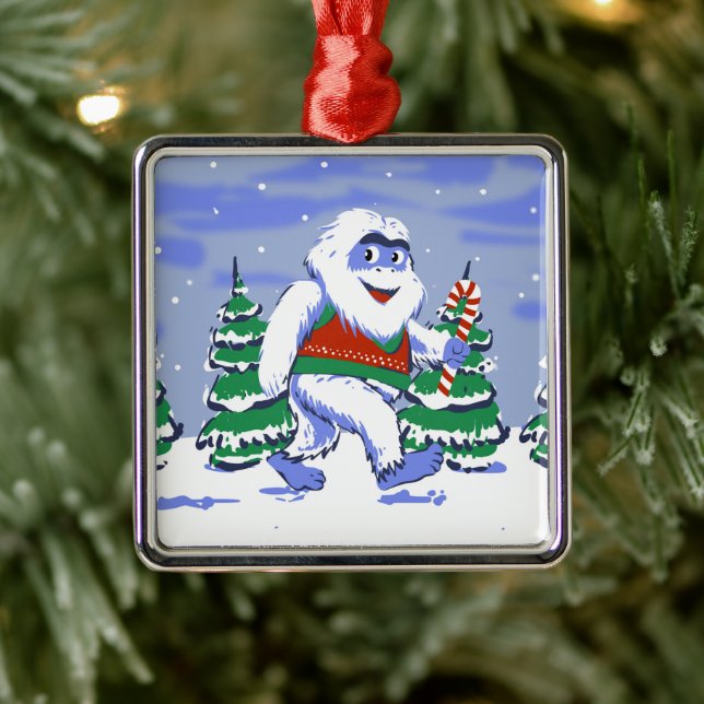 Cute yeti christmas in forest metal ornament (Tree)
