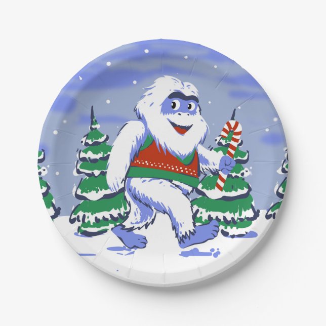 Cute yeti christmas in forest paper plates (Front)