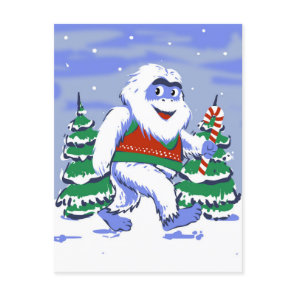 Cute yeti christmas in forest postcard