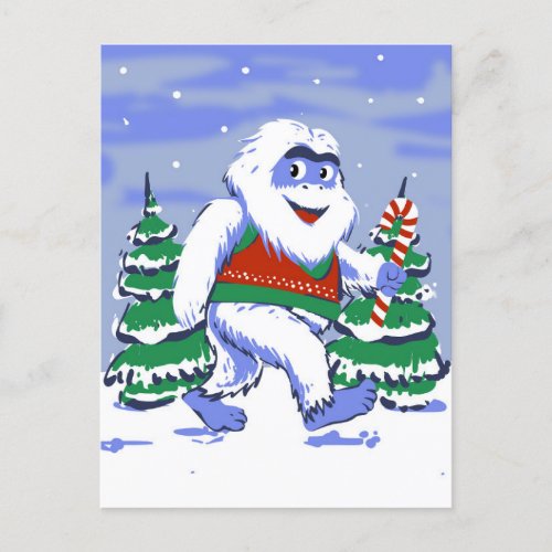 Cute yeti christmas in forest postcard