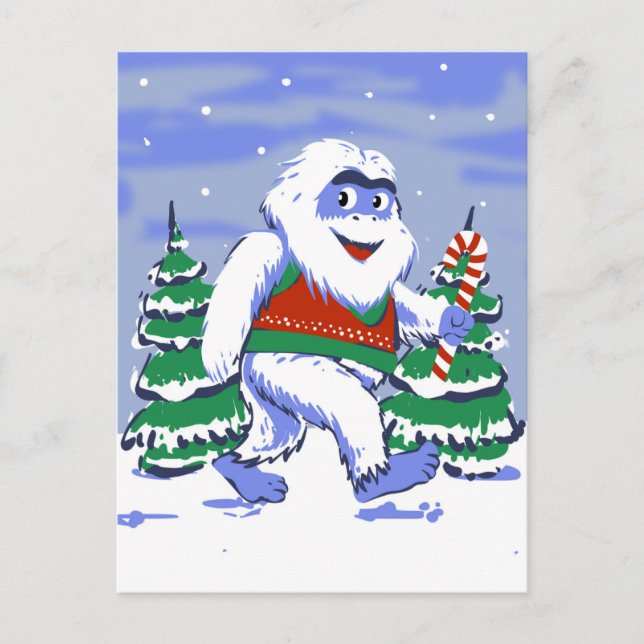 Cute yeti christmas in forest postcard (Front)