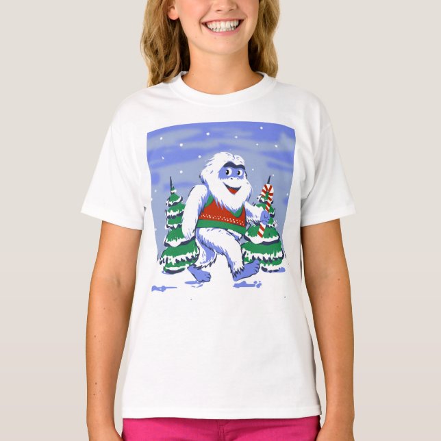 Cute yeti christmas in forest T-Shirt (Front)