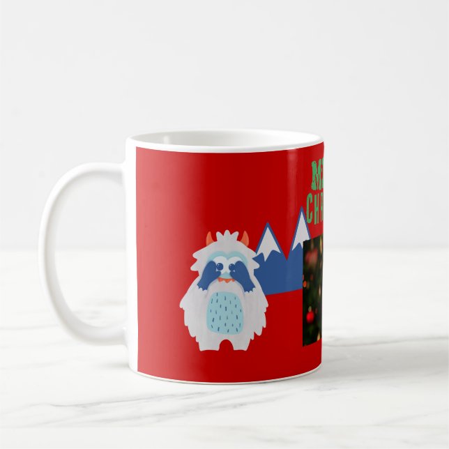 Cute Yeti Whimsical Kids Christmas Photo Coffee Mug (Left)