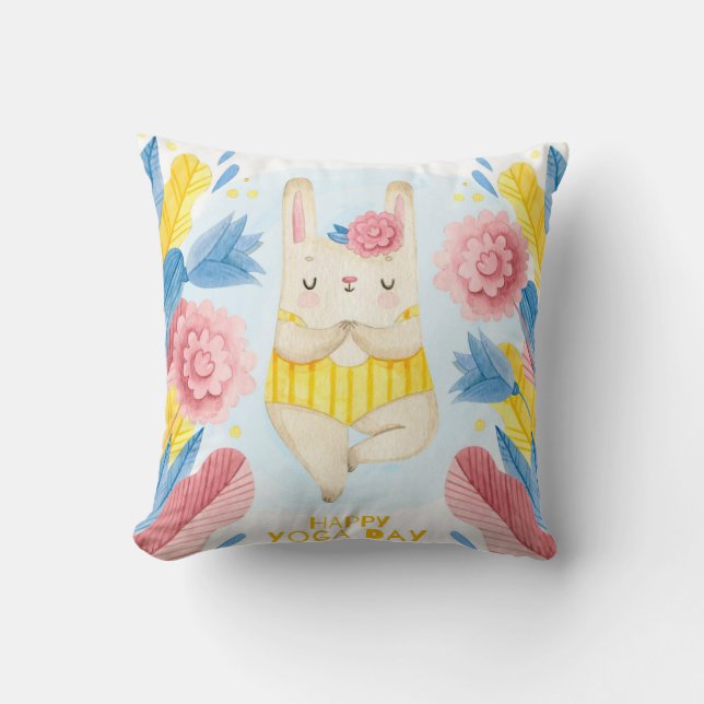 Cute Yoga Bunny Throw Pillow (Front)