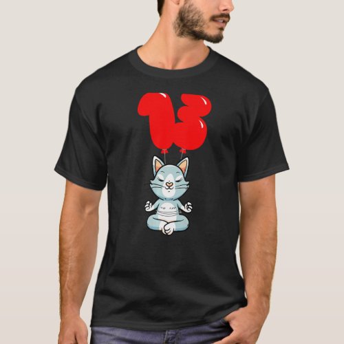 Cute Yoga Cat 13th Birthday Kids Balloon Party T-Shirt
