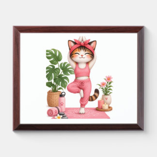 Cute Yoga Cat – Pink Wellness & Relaxation Wall Ar Award Plaque