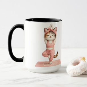 Cute Yoga Cat with Donut Coffee Mug