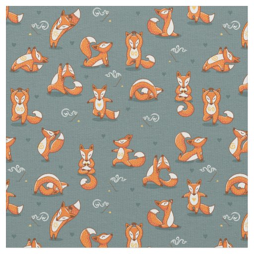 cute yoga foxes funny green fabric