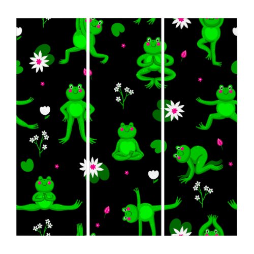 cute yoga frogs funny black triptych