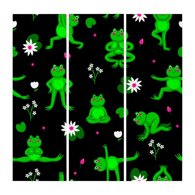cute yoga frogs funny black triptych (Front)