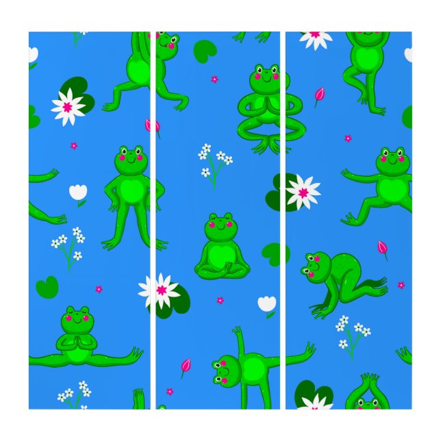 cute yoga frogs funny blue  triptych (Front)