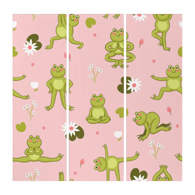 cute yoga frogs funny pink  triptych (Front)