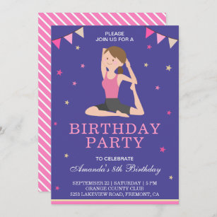 Cute Yoga Girl Birthday Party Invitation