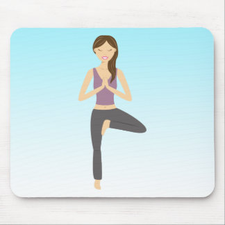 Cute Yoga Girl Doing The Tree Pose Illustration Mouse Pad