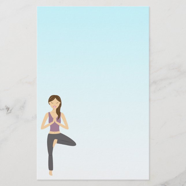 Cute Yoga Girl Doing The Tree Pose Illustration Stationery (Front)