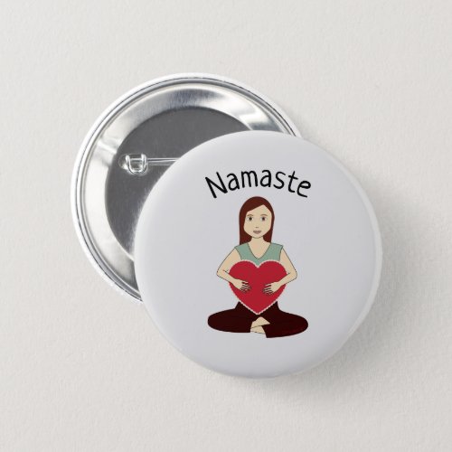 Cute Yoga Girl holding Red heart Namaste Button