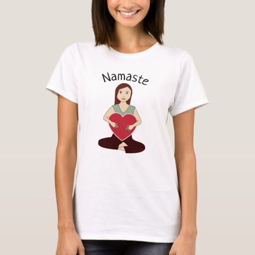 Cute Yoga Girl holding Red heart Namaste T_Shirt