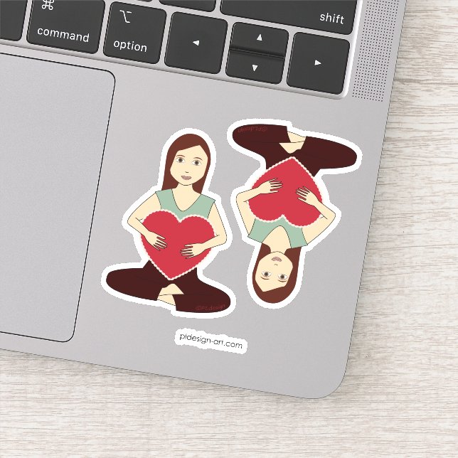 Cute Yoga Girl holding Red heart Sticker (Detail)