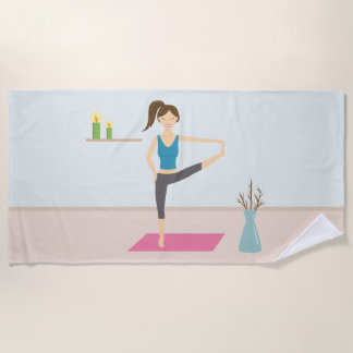 Cute Yoga Girl In Extended Hand To Toe Pose Beach Towel