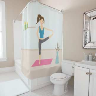 Cute Yoga Girl In Extended Hand To Toe Pose Shower Curtain