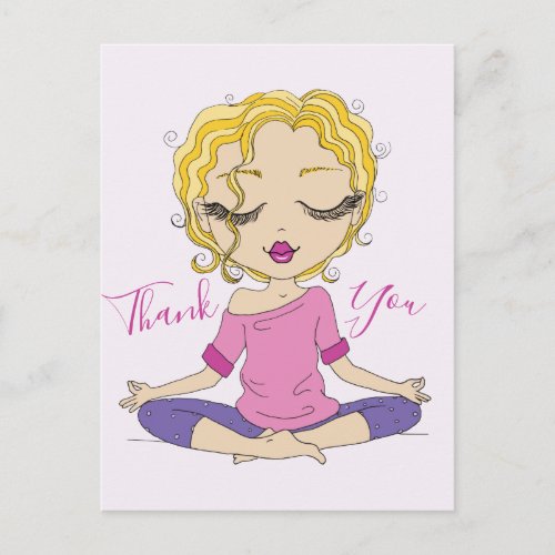 Cute Yoga Girl Pose Thank You  Blonde Postcard