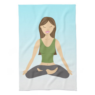 Cute Yoga Girl Sitting In Lotus Pose Illustration Kitchen Towel