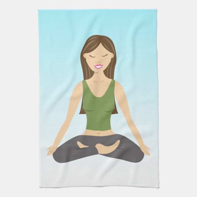 Cute Yoga Girl Sitting In Lotus Pose Illustration Kitchen Towel (Vertical)
