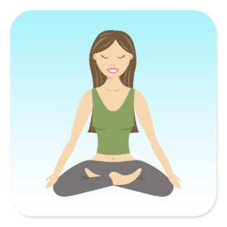 Cute Yoga Girl Sitting In Lotus Pose Illustration Square Sticker