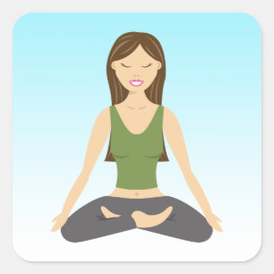 Cute Yoga Girl Sitting In Lotus Pose Illustration Square Sticker