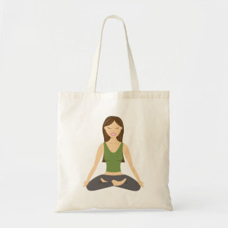 Cute Yoga Girl Sitting In Lotus Pose Illustration Tote Bag