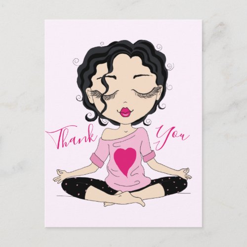 Cute Yoga Girl Thank You  Black Hair Postcard
