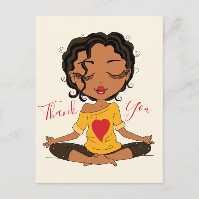 Cute Yoga Girl Thank You Dark Brown Hair Postcard (Front)